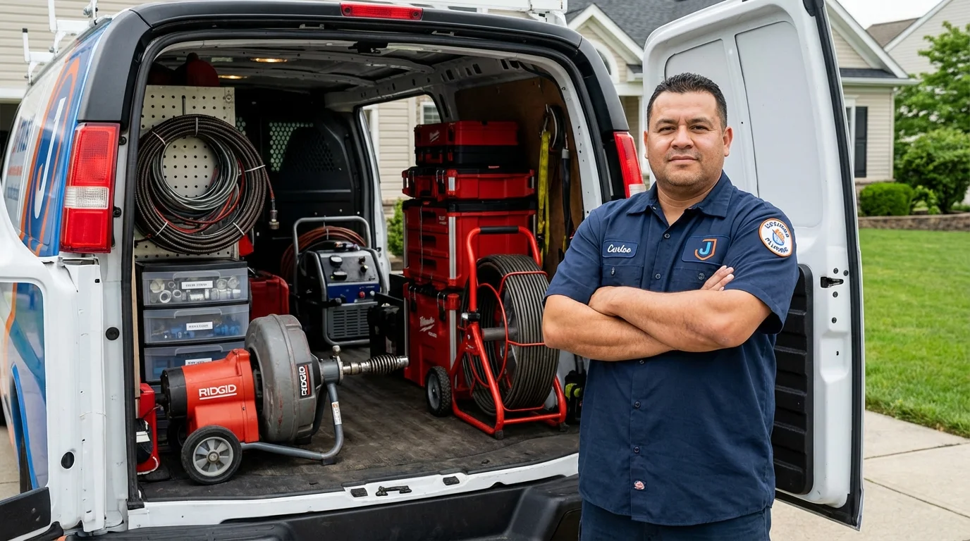 Professional drain cleaning equipment and Johns Plumbing LLC plumber in Leonardtown
