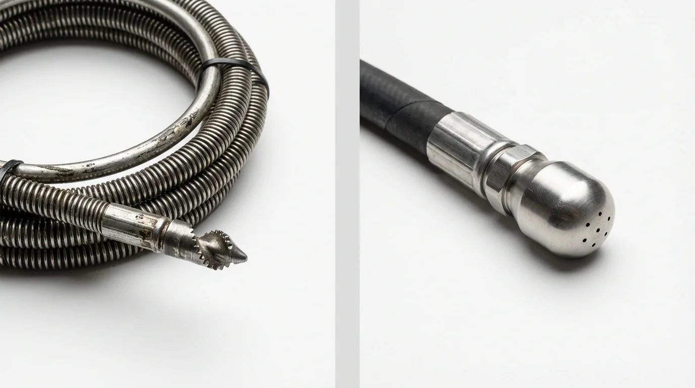 Drain snake cable and hydro jetting nozzle used for drain cleaning in Leonardtown, MD