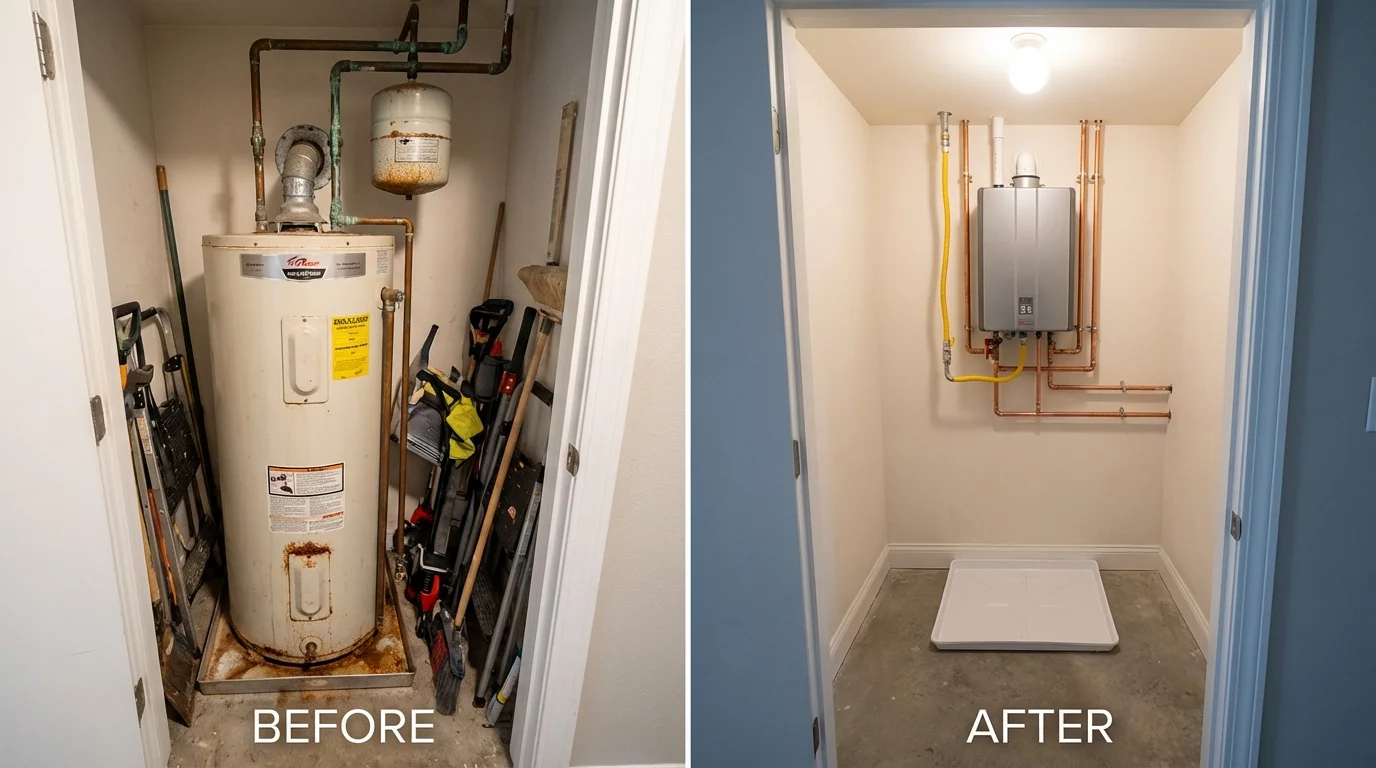 Tank water heater versus wall-mounted tankless unit comparison for Leonardtown, MD homeowners