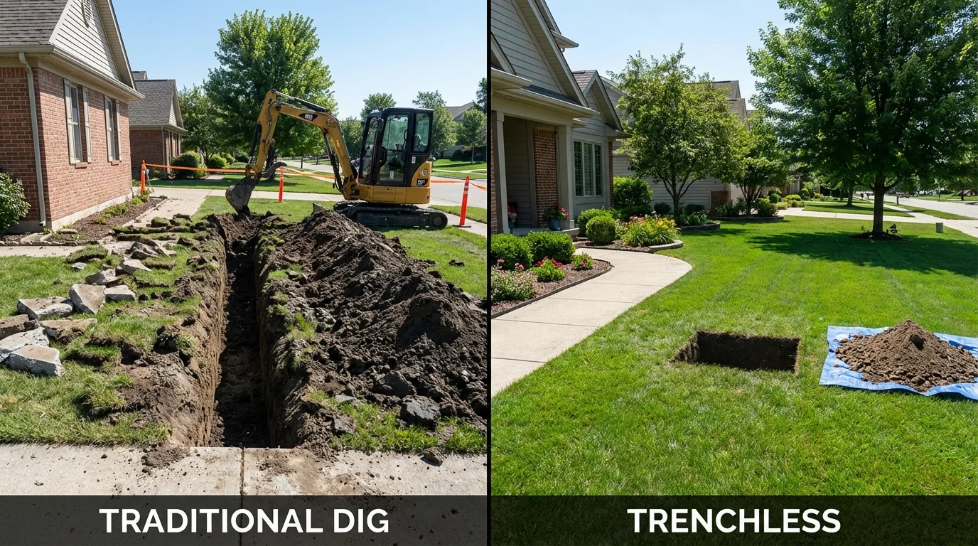 Trenchless sewer repair with minimal yard damage versus traditional excavation in Leonardtown, MD